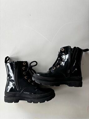 Black Faux Leather Combat Boots